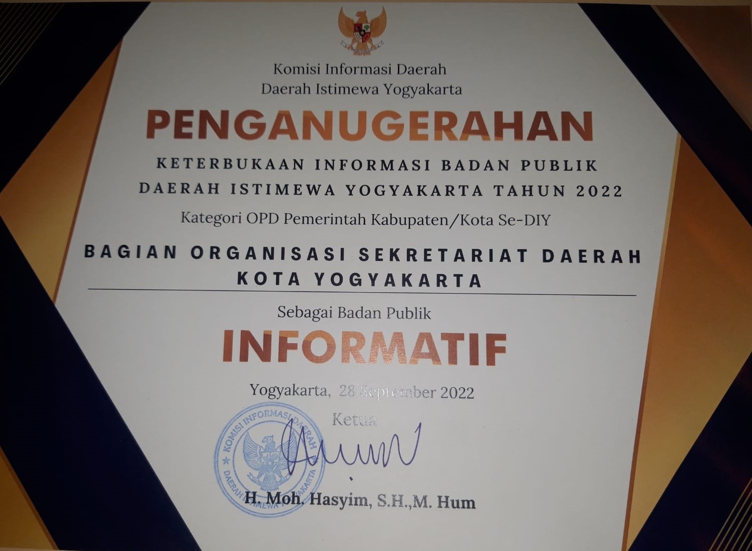 Bagian Organisasi Setda Kota Yogyakarta sebagai Badan Publik Informatif Tahun 2022